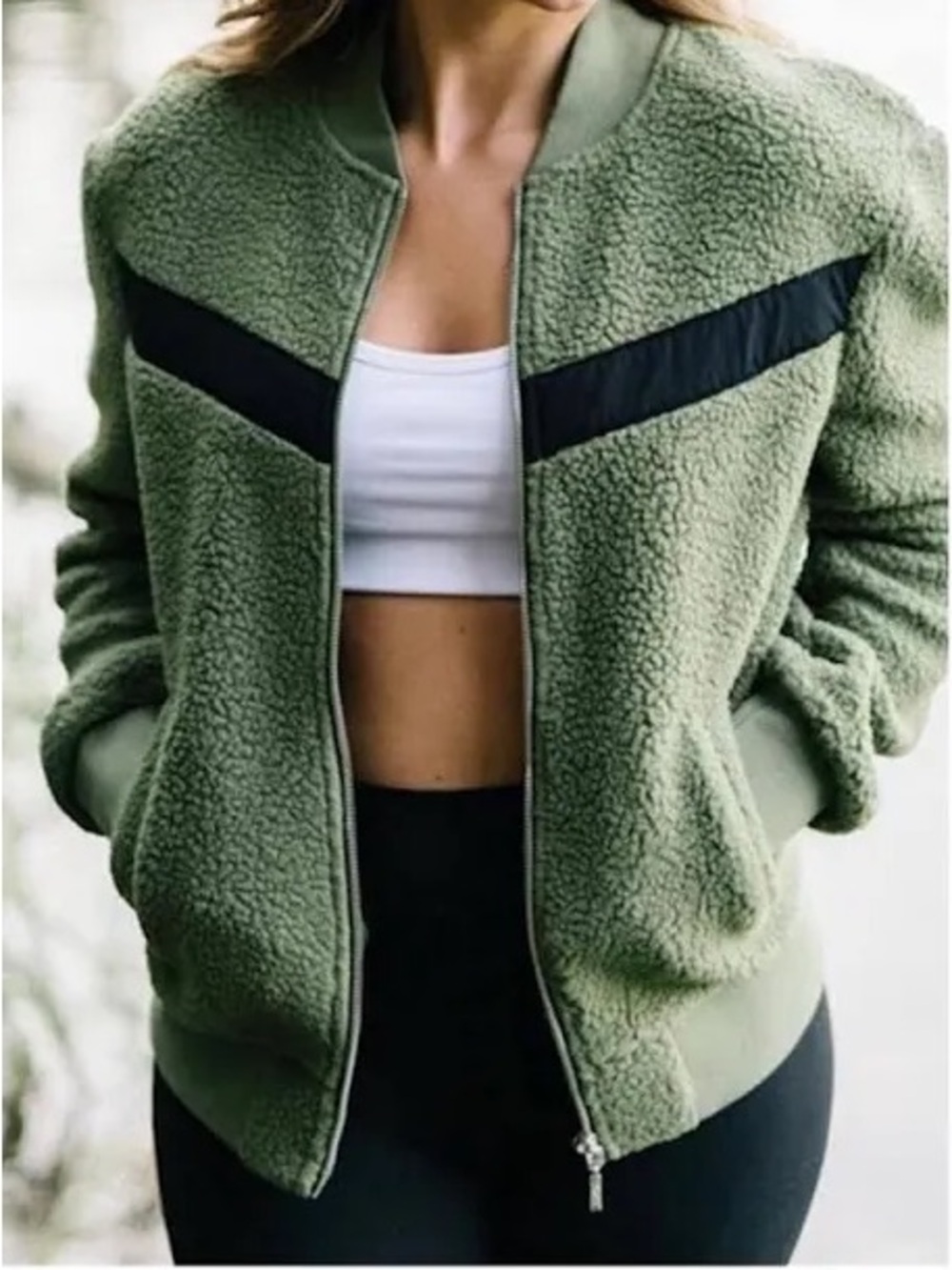 Zyia Olive Flying V Fleece Jacket Size XS